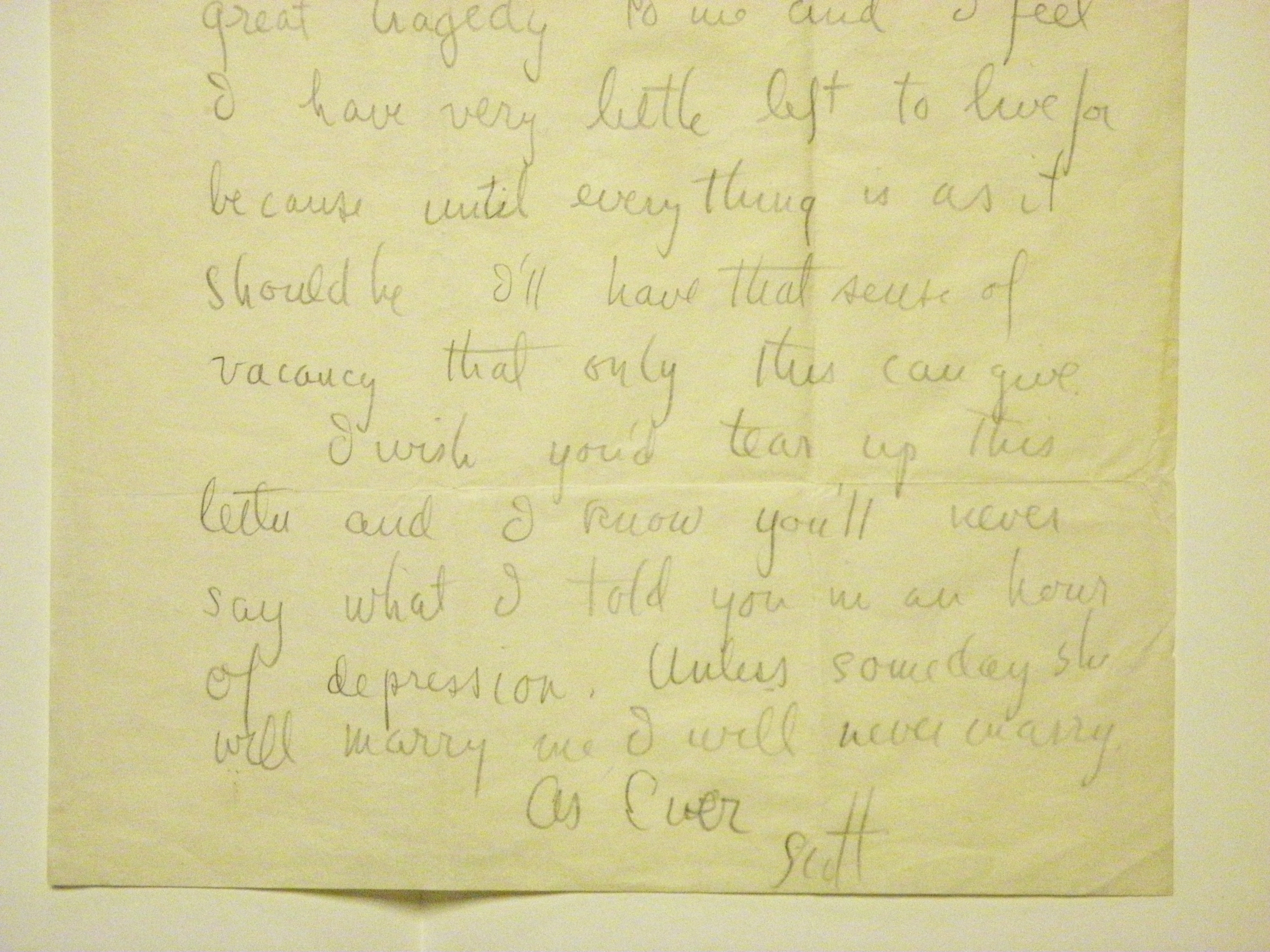 Letter from Fitzgerald to Ruth Sturtevant, June 24, 1919. He writes,  “Unless someday she will marry me, I will never marry.” (MSS 6177. Clifton Waller Barrett Library of American Literature. Photograph by Donna Stapley)
