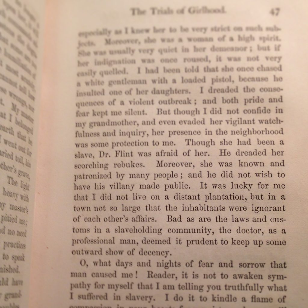 A page from Harriet Jacobs's Incidents in the Life of a Slave Girl, demonstrating compelling parallels with Fanny's much more heavily mediated story. (PS 1293 .I54 1861. Photo by Molly Schwartzburg)