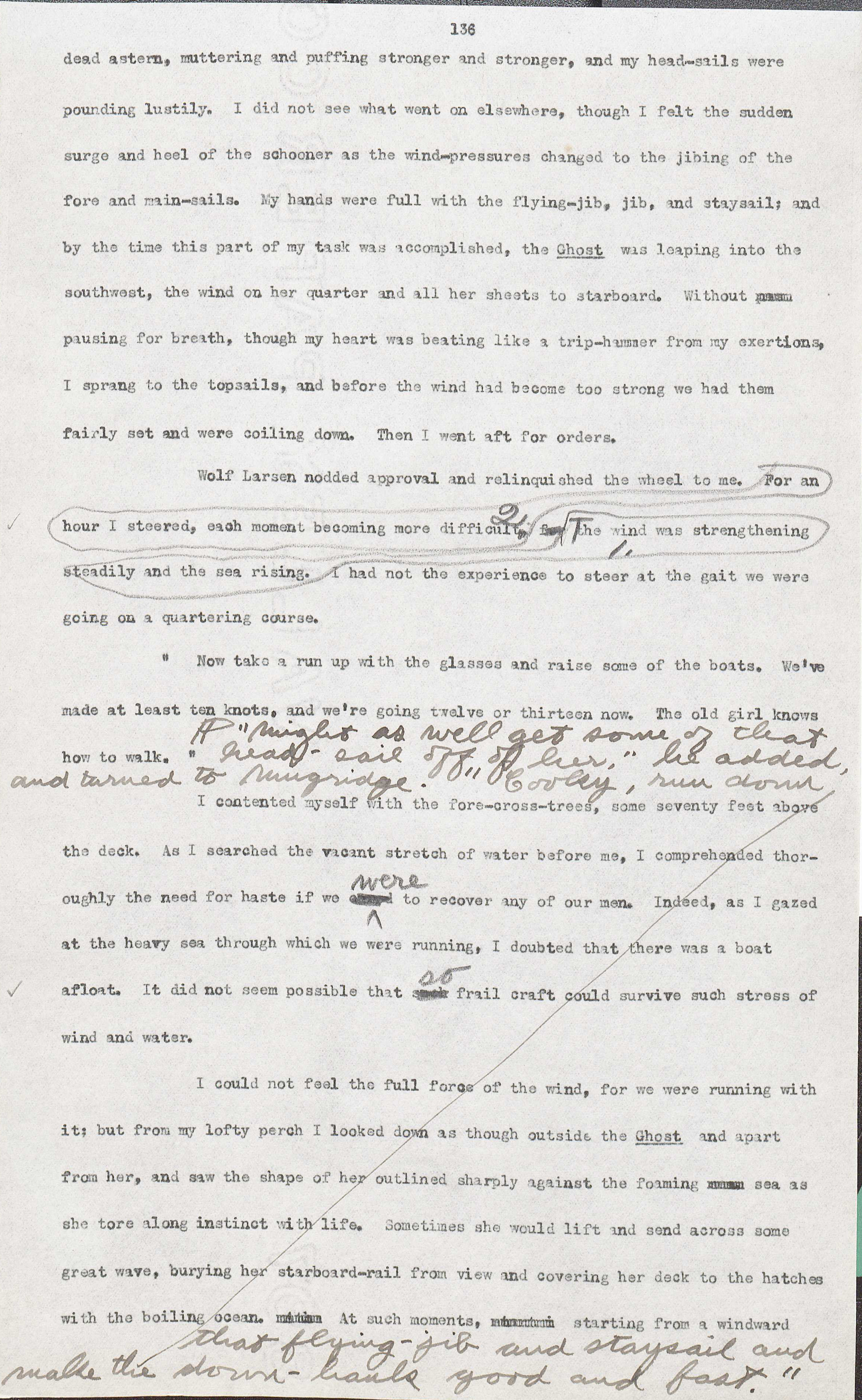 Typescript of Jack London's The Sea Wolf with autograph corrections, page 