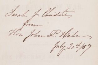 The inscription in UVa's copy of the report. (Image by University of Virginia Library Digitization Services.)