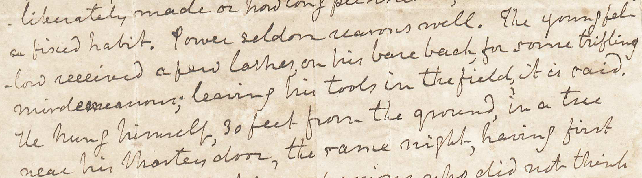 Detail of letter from Randolph to , regarding the beating and consequent suicide of an enslaved man. (Image by Petrina Jackson)