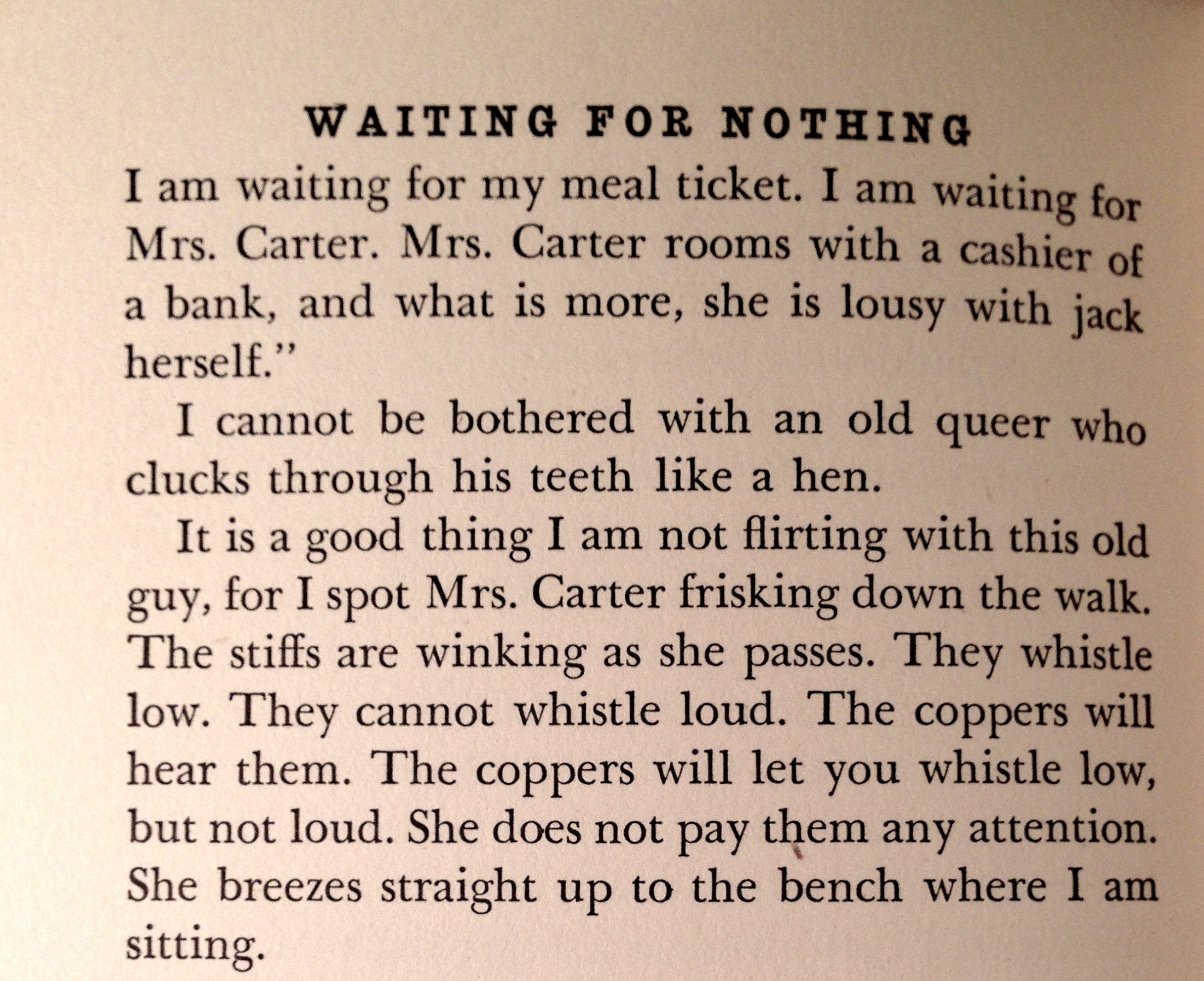 A passage from the American edition of Waiting for Nothing. 
