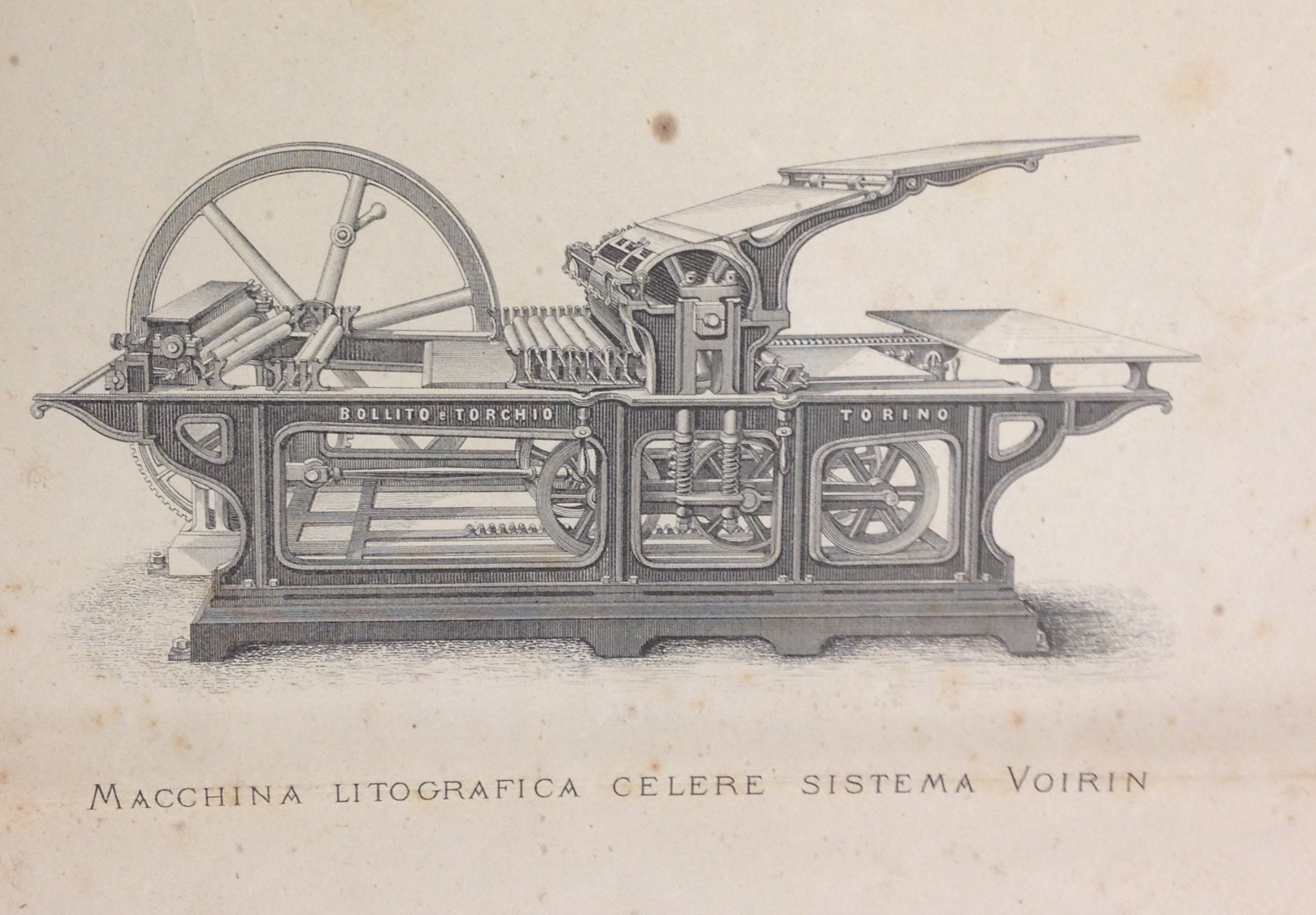 A steam-powered lithographic press illustrated in Camillo, Doyen, Trattato di litografia: storico, teorico, pratico ed economico (Turin, 1877)  (NE2425 .D68 1877)