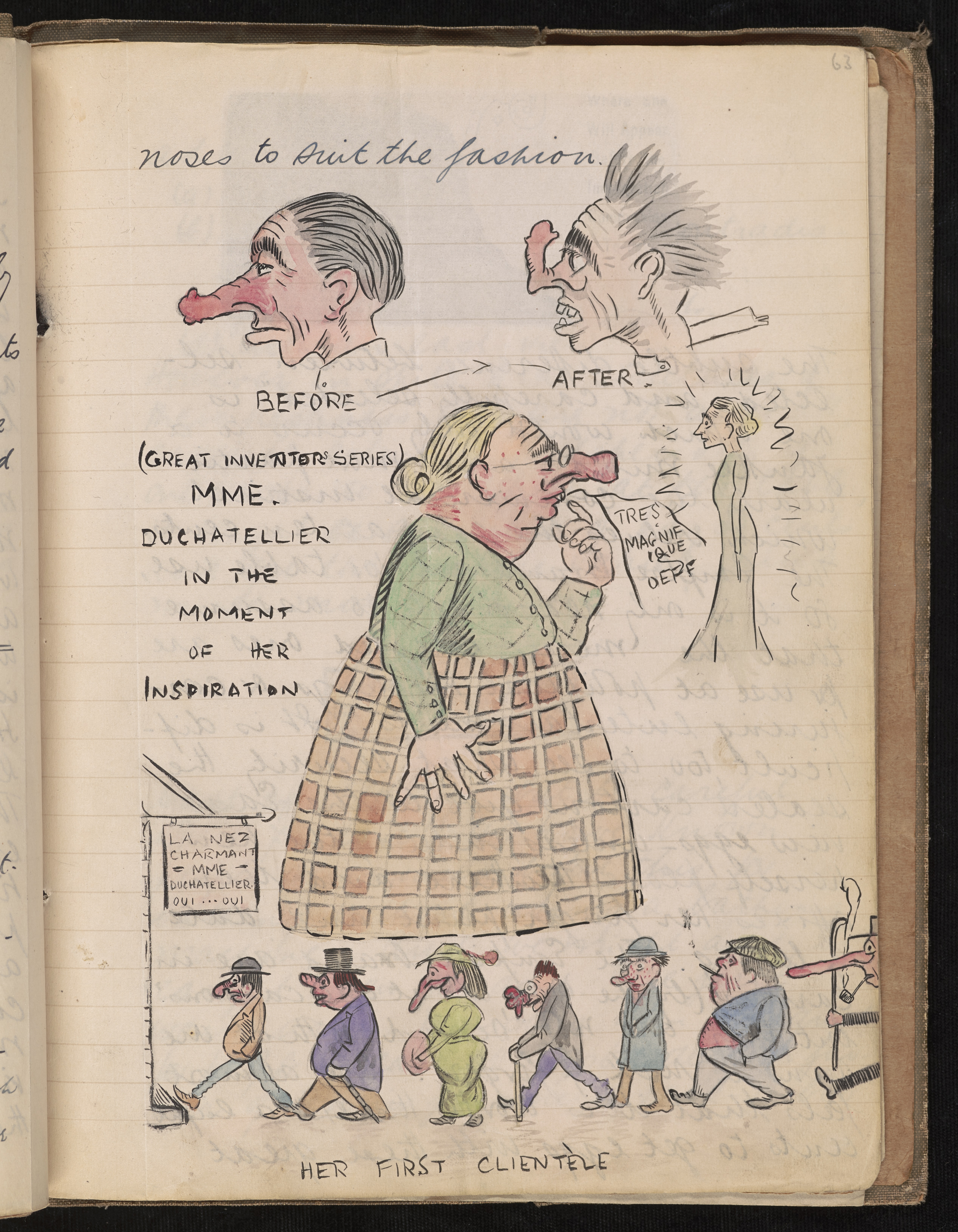 This humorous illustrated essay, poking fun at advertising rhetoric, is from the September/October 1918 issue, but unfortunately lacks an author attribution. The essay combines hand-written commentary, watercolor sketches, and clippings from newspapers.