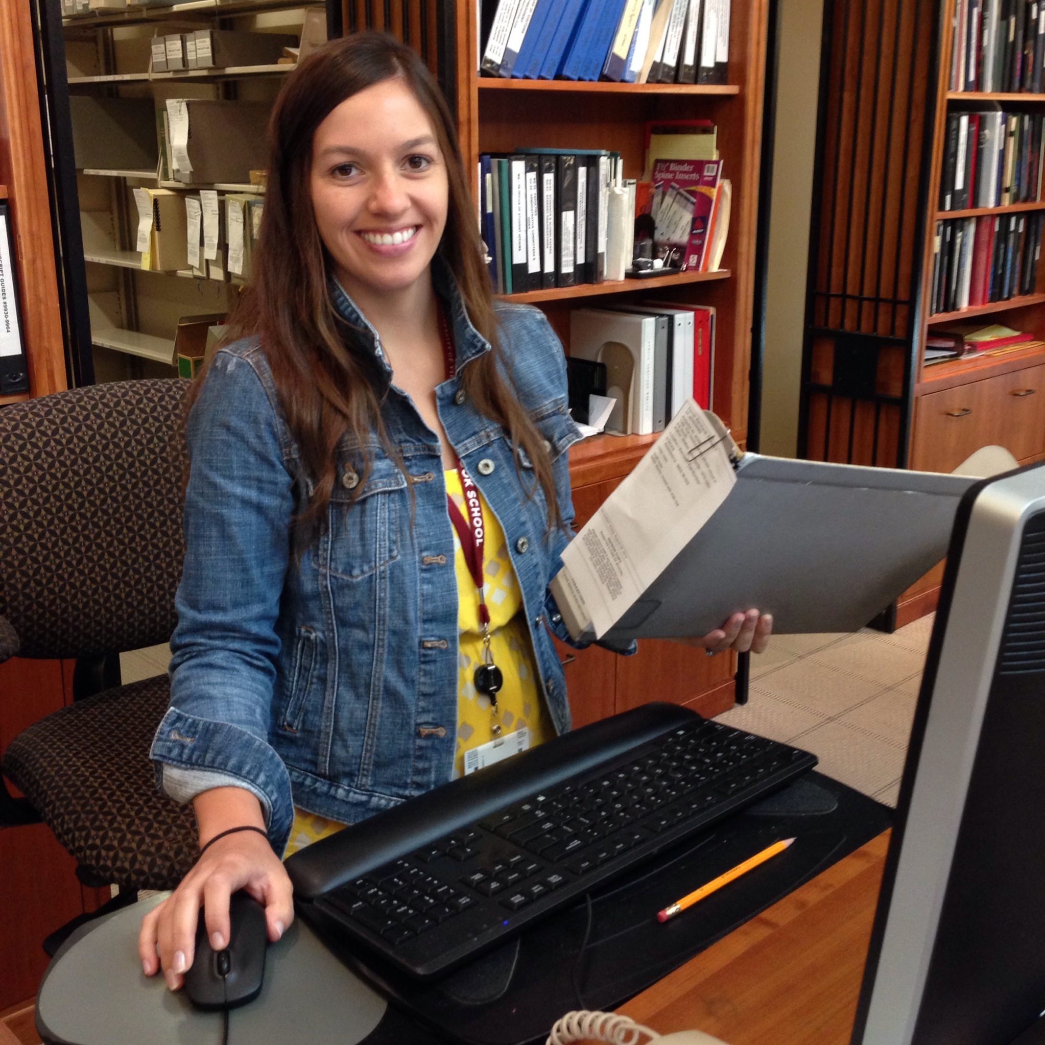 Tiffany at the reference desk, where you will find her much of the time.