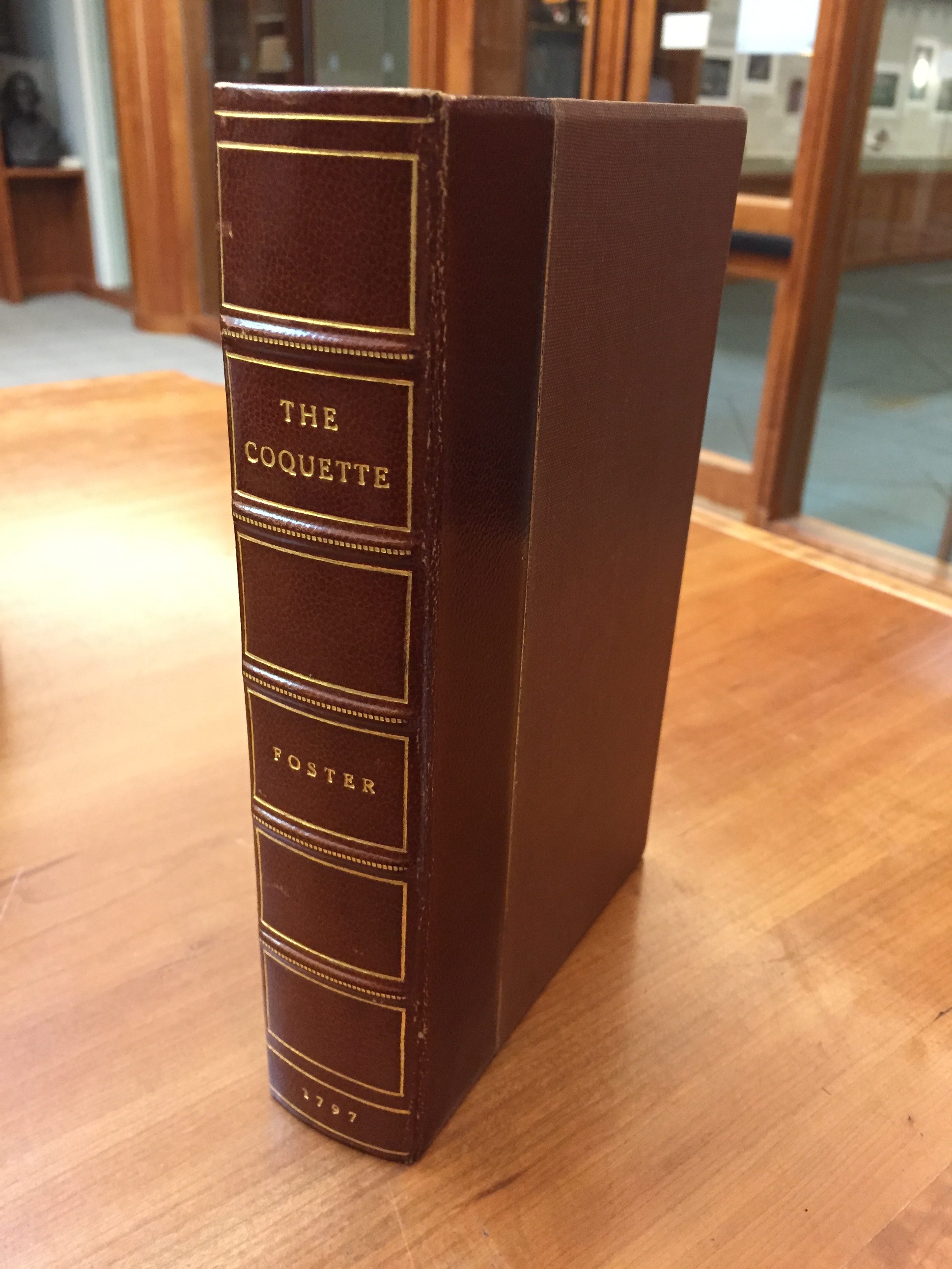 The custom box holding the library's copy of the first edition of The Coquette (Taylor 1797 . F68 C6). Photograph by Molly Schwartzburg