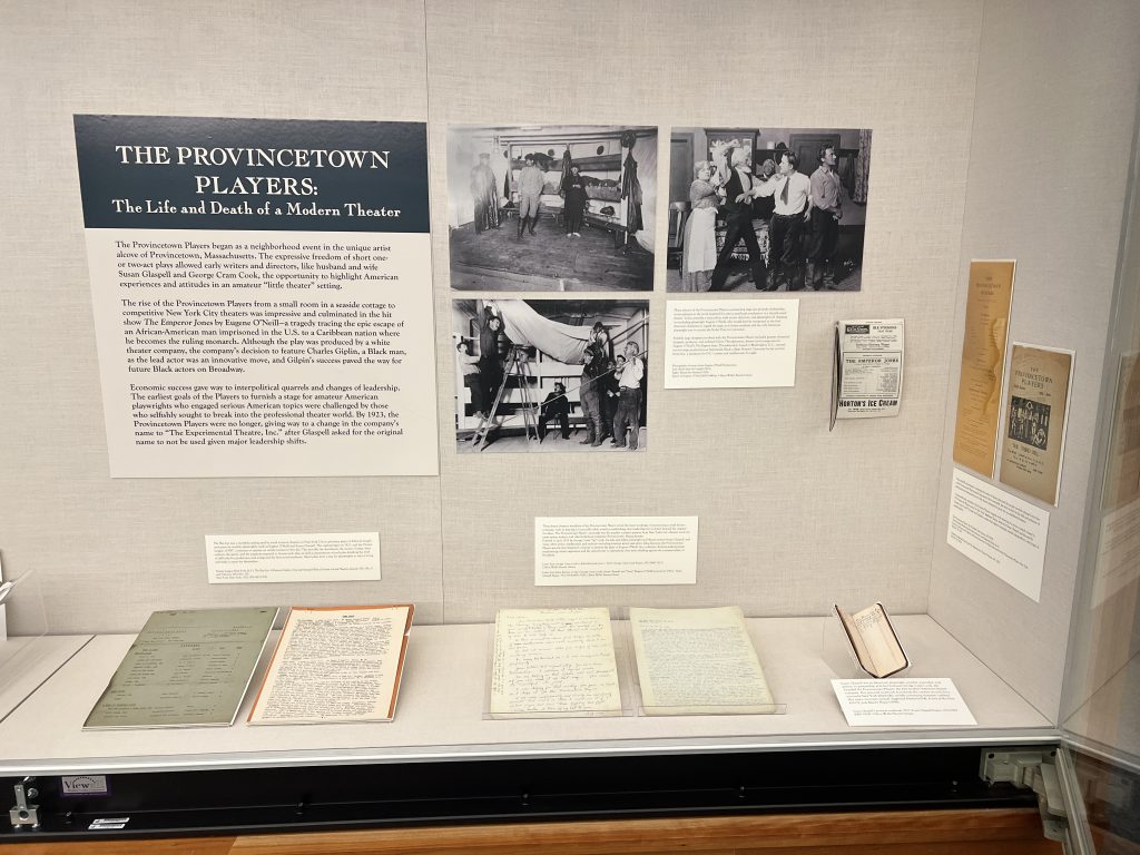 Photo of installation of archival materials related to the Provincetown Players