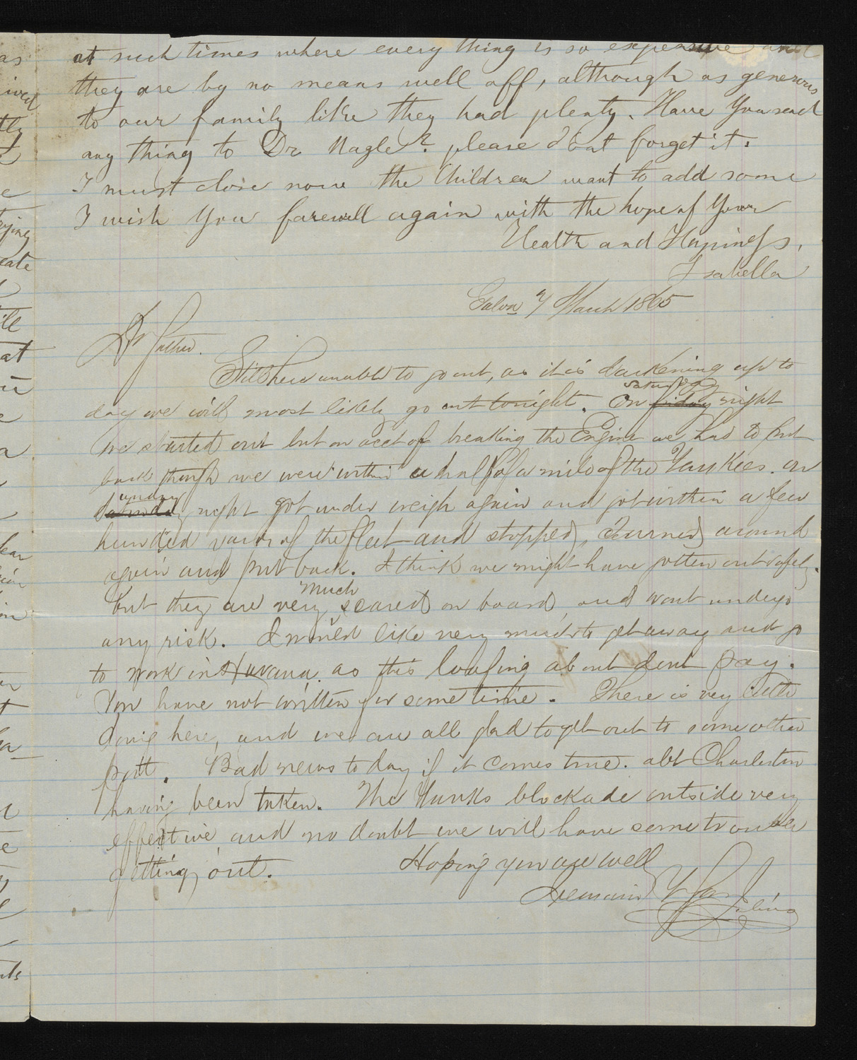 Third page of a handwritten letter in cursive—this section includes a second letter from Jumain ("eldest daughter") to her "Dear father." 