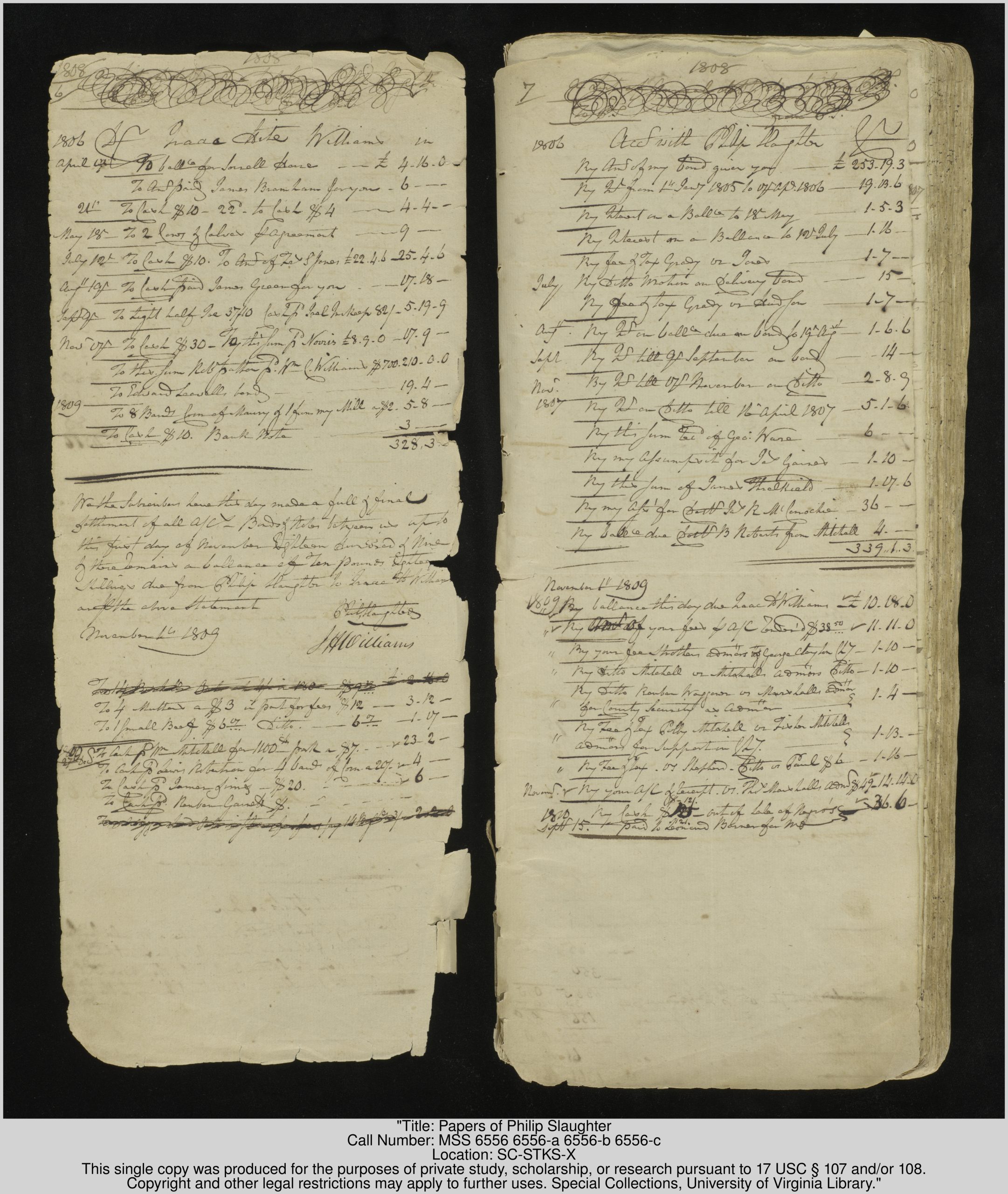 A beige book on a black background. The first page is completely detached and placed to the left of the main textblock. There is black handwriting on all pages. The edges are ragged and have many losses.