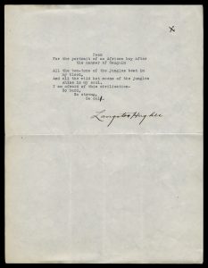 Typed copy of poem signed by Langston Hughes