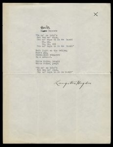 Typed copy of poem signed by Langston Hughes